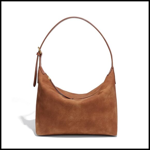 Vintage Faux Suede Hobo Bag Adjustable Straps Lightweight Minimal Chic Retro